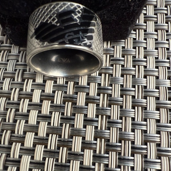Emporio Armani Silver and Black Engraved Ring - Picture 2 of 3
